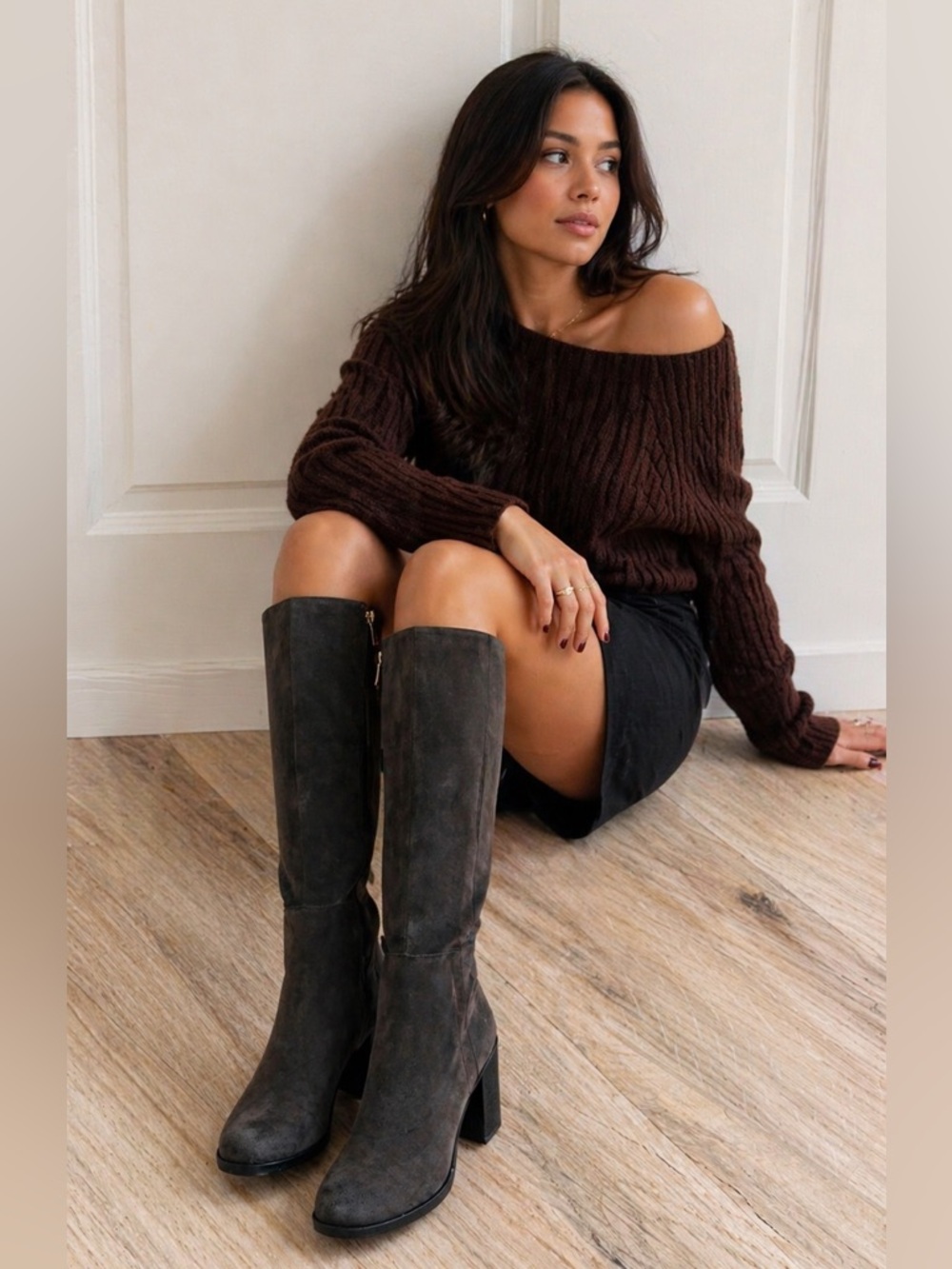 ✨ NWT Kenneth Cole Justin 2.0 Tall Suede Block Heel Boots – 8.5 – Charcoal Gray